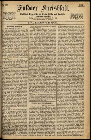 Erste Ausgabe vom Samstag, den 20. Oktober 1883.