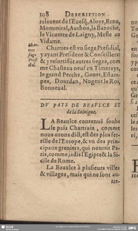 Du Pais De Beaulce Et de la Soloigne
