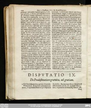 Disputatio IX. De Praedestinatione gratuita, ad gratiam.