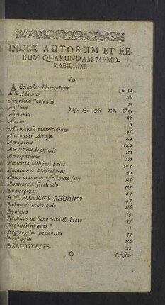 Index Autorum et rerum quarundam memorabilium.