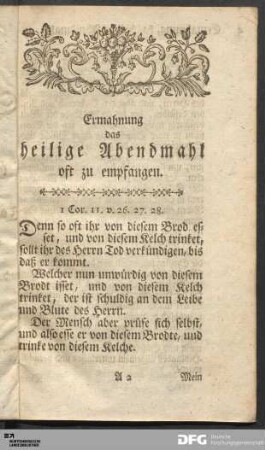 Ermahnung das heilige Abendmahl oft zu empfangen.