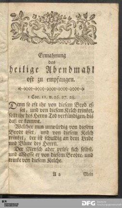 Ermahnung das heilige Abendmahl oft zu empfangen.