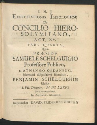 Exercitationis Theologicae De Concilio Hierosolymitano, Act. XV. Pars Quarta