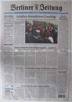 Fragment der "Berliner Zeitung" u.a. über Schülerproteste in Potsdam gegen das geplante Landeschulgesetz und über den Krieg in Tschetschenien