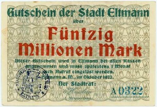 Geldschein / Notgeld, 50 Millionen Mark, 10.1923