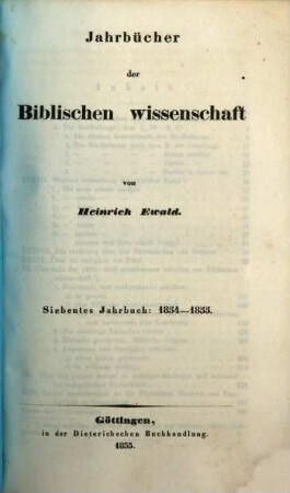 Jahrbücher der biblischen Wissenschaft. 7. 1854/55