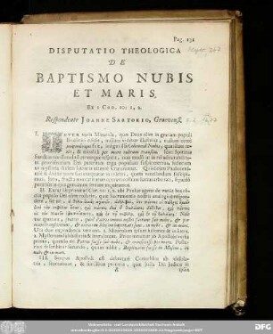 [VII.] Disputatio Theologica De Baptismo Nubis Et Maris. Ex 1 Cor. 10: 1, 2. Respondente Ioanne Sartorio, Genevensi.