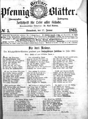 No. 3, Sonnabend, den 17. Januar 1863