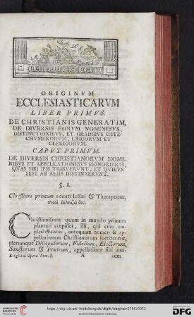 Originvm ecclesiasticarvm liber primvs