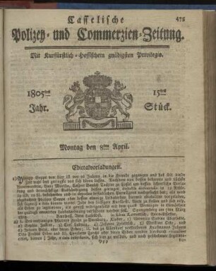 15tes Stueck, Montag den 8ten April 1805