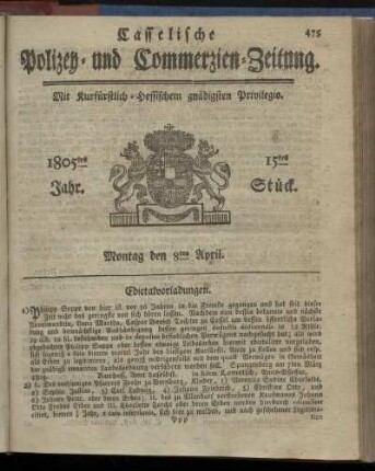 15tes Stueck, Montag den 8ten April 1805