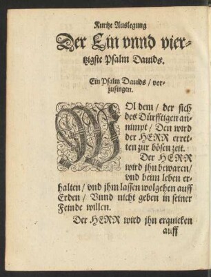 Der Ein unnd viertzigste Psalm Davids.