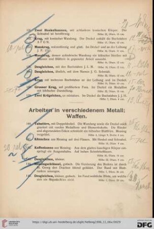 Arbeiten in verschiedenem Metall; Waffen (Nr. 140-173)