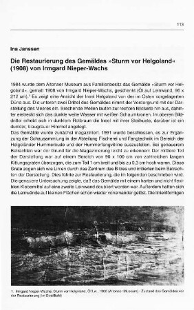 Die Restaurierung des Gemäldes "Sturm vor Helgoland" (1908) von Irmgard Nieper-Wachs