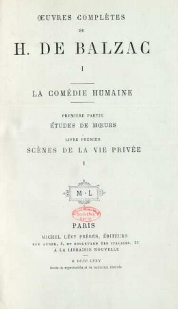 1: Œuvres complètes de H. de Balzac
