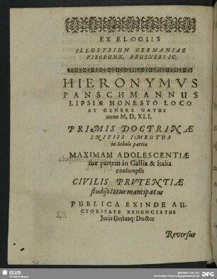 Ex Elogiis Illustrium Germaniae Virorumn. Reusneri Ic.