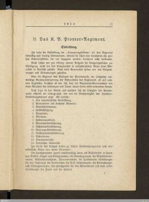 B. Das K. B. Pionier-Regiment