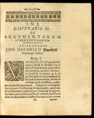 Disputatio XI. De Argumentorum Syncretisticorum Refutatione ...