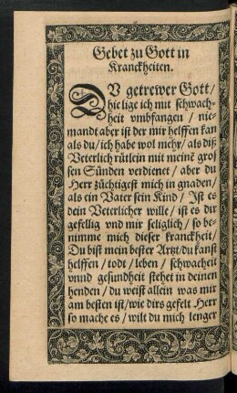 Gebet zu Gott in Kranckheiten.