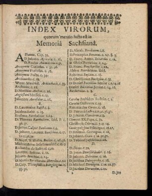Index Virorum, quorum mentio facta est in Memoria Sachsiana.