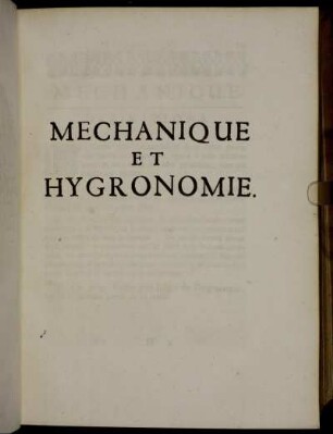 Mechanique Et Hygronomie.