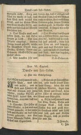 Das VI. Capitel. Danck- und Lob-Lieder.