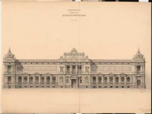 Vereinshaus der Berliner Künstler Schinkelwettbewerb 1880: Aufriss Vorderansicht; Maßstabsleiste