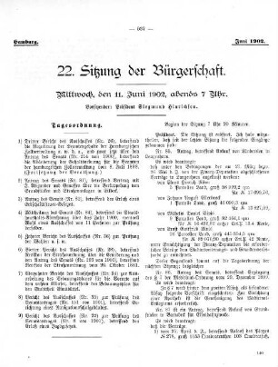 22. Sitzung der Bürgerschaft.