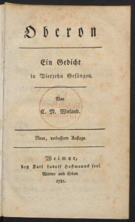 Oberon : Ein Gedicht in Vierzehn Gesängen