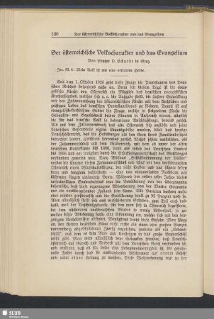 Der österreichische Volkscharakter und Evangelium