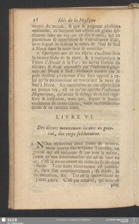 Livre VI. Des divers mouvemens locaux en general, des corps sublunaires