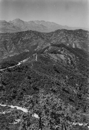 Landschaftsblick : Blick auf einen Kammweg, der sich in der Nähe des kabylischen Dorfes Aït Aïssa Mimoune befindet. Im Hintergrund sind die Erhebungen der Djurdjura-Bergkette zu sehen.
