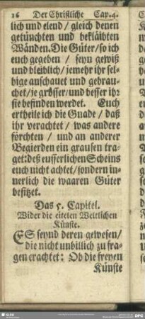 Das 5. Capitel. Wider die eitelen Weltlichen Künste