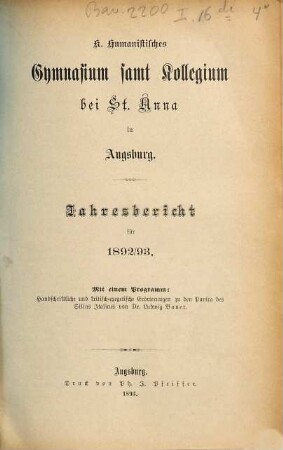 Jahresbericht. 1892/93 (1893)