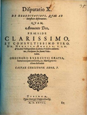 Classis Ii. disp. X. de hereditatibus, quae ab intestato deferuntur