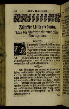 Fünffte Unterredung. Von der Aufrichtigkeit und Verschwiegenheit.