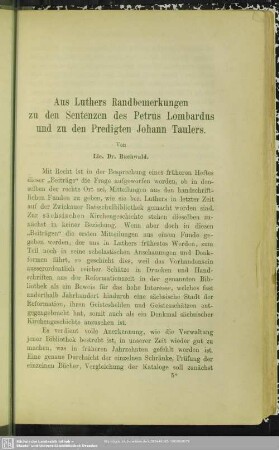 Aus Luthers Randbemerkungen zu den Sentenzen des Petrus Lombardus und zu den Predigten Johann Taulers