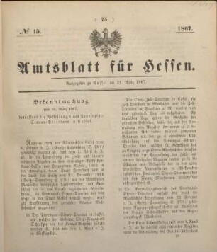 № 15. Ausgegeben zu Cassel am 21. März 1867.