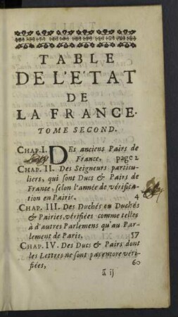 Table de l'état de la France.