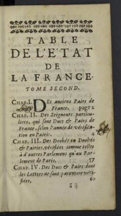 Table de l'état de la France.