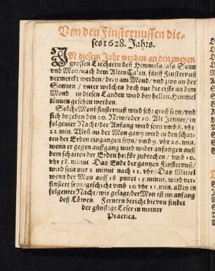 Von den Finsternussen diese 1628. Jahrs.