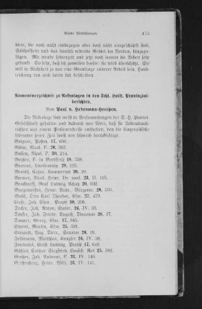 Namensverzeichnis zu Nekrologen in den Schl. Holst. Provinzialberichten.