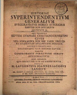 L. J. J. Langii Historia superintendentium Burggraviatus Norici superioris generalium, [10]. Continuatio 9