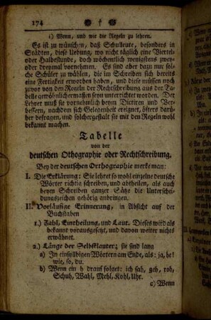 Tabelle von der deutschen [Orthographie] oder Rechtschreibung.