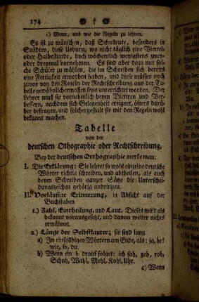 Tabelle von der deutschen [Orthographie] oder Rechtschreibung.