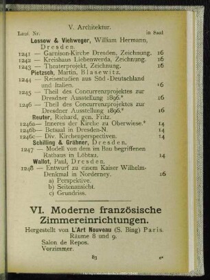 VI. Moderne französische Zimmereinrichtungen