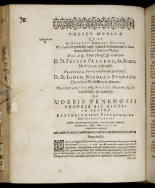 Thesis Medicæ [...] De Morbis Venenosis Proprie Sic Dictis In Genere [...]