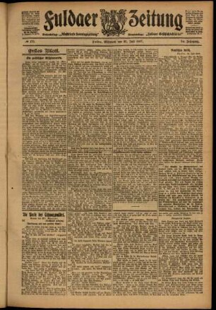 Erste Ausgabe vom Mittwoch, den 31. Juli 1907.