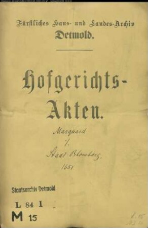 Marquard, Heinrich gegen Stadt Blomberg - Schuldforderung
