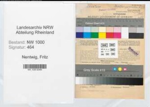 Entnazifizierung Fritz Nentwig, geb. 25.08.1892 (Oberpostsekretaer)